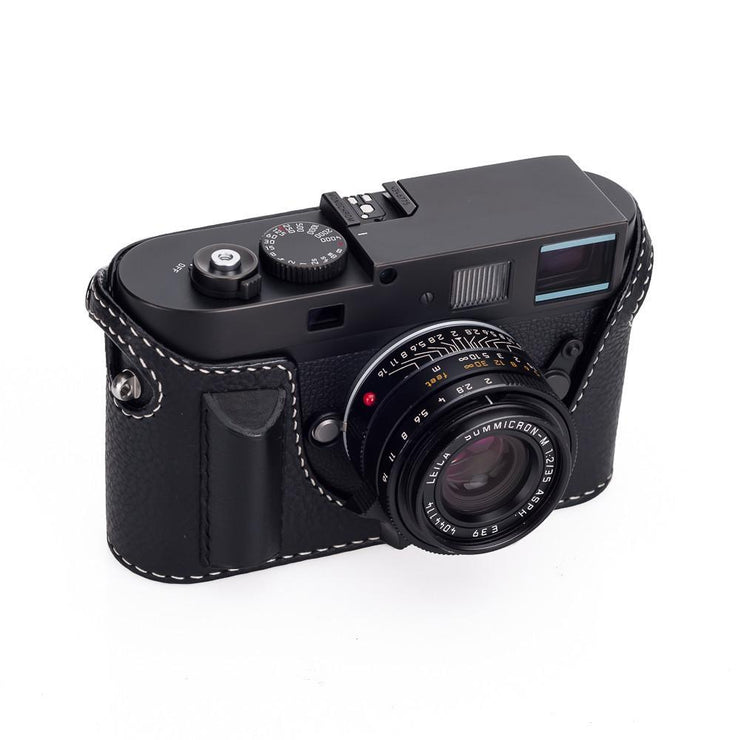 Arte di Mano Aventino Half Case for M8/M9/M-E/Mono - Minerva Black with White Stitching