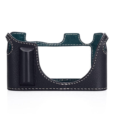 Arte di Mano Aventino Half Case with Thumbs Up Cutout for M8/M9/M-E/Mono - Minerva Black with White Stitching