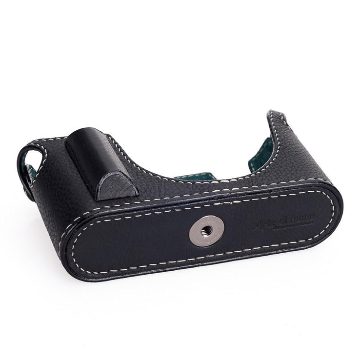 Arte di Mano Aventino Half Case with Thumbs Up Cutout for M8/M9/M-E/Mono - Minerva Black with White Stitching