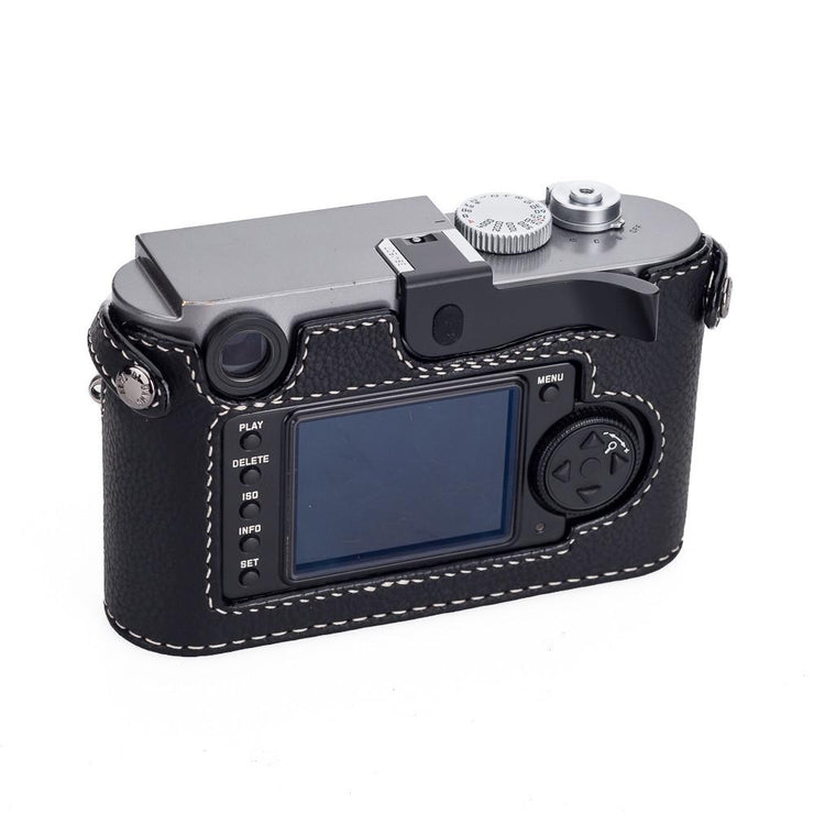 Arte di Mano Aventino Half Case with Thumbs Up Cutout for M8/M9/M-E/Mono - Minerva Black with White Stitching