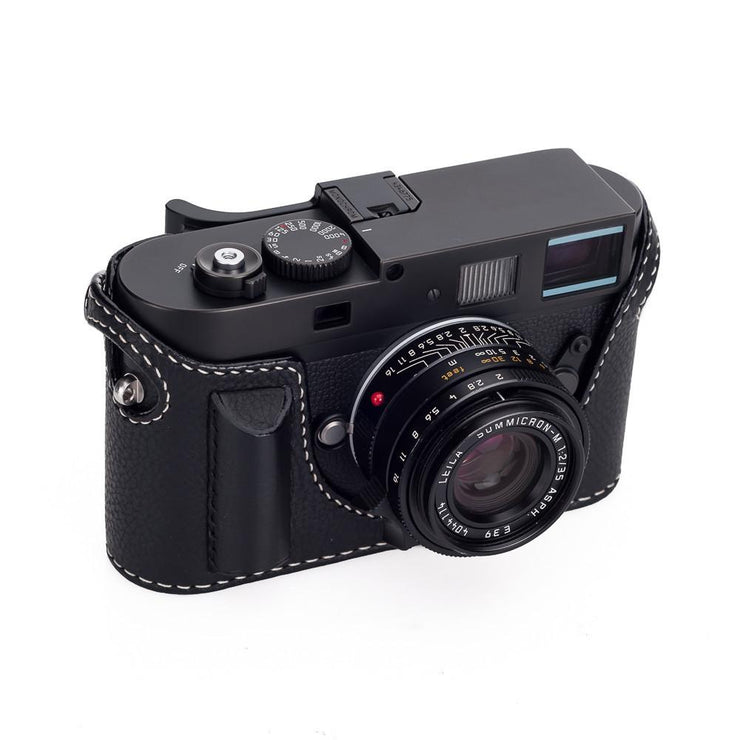 Arte di Mano Aventino Half Case with Thumbs Up Cutout for M8/M9/M-E/Mono - Minerva Black with White Stitching
