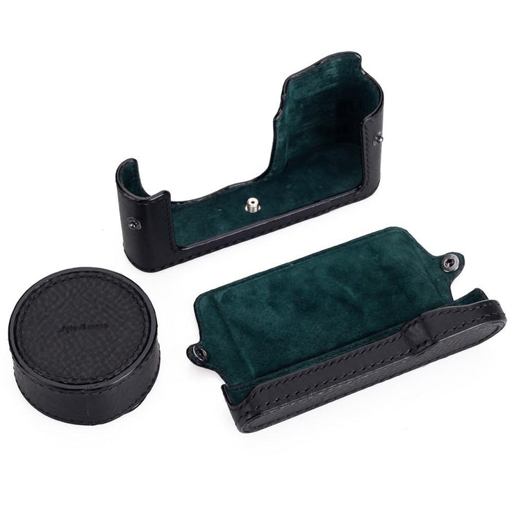 Arte di Mano Half Case + Semi Cover + Lens Cover for the Leica T (Typ 701) in Minerva Black with Black Stitching