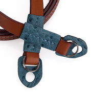 Arte di Mano Comodo Neck Strap - Barenia Tan with Ostrich Sky Blue Accents