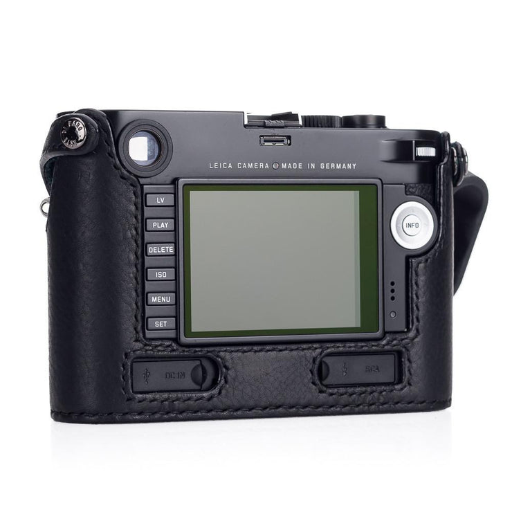 Arte di Mano Half Case for Leica M/M-P (Typ 240) for Multifunction Handgrip with Fingerloop Cutout - Minerva Black with Black Stitching