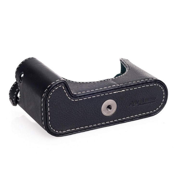 Arte di Mano Half Case for Leica M/M-P (Typ 240) for Multifunction Handgrip with Fingerloop Cutout - Minerva Black with White Stitching
