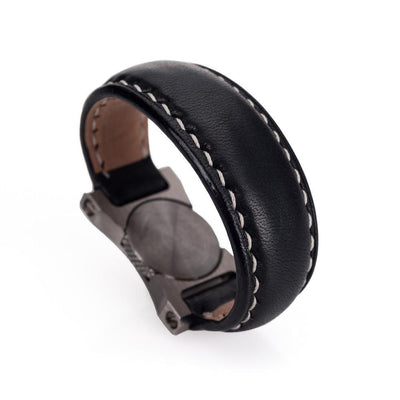Arte di Mano Leather Finger Loop for Leica M (Typ 240) - Minerva Black with White Stitching, Silver Metal
