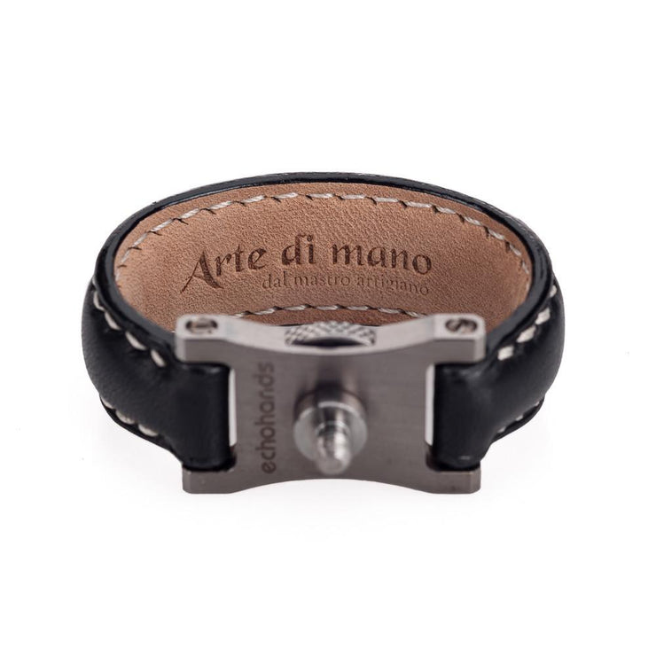 Arte di Mano Leather Finger Loop for Leica M (Typ 240) - Minerva Black with White Stitching, Silver Metal