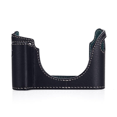 Arte di Mano Half Case for Leica M/M-P (Typ 240) for Regular Handgrip with Finger Loop Cutout - Minerva Black with White Stitching